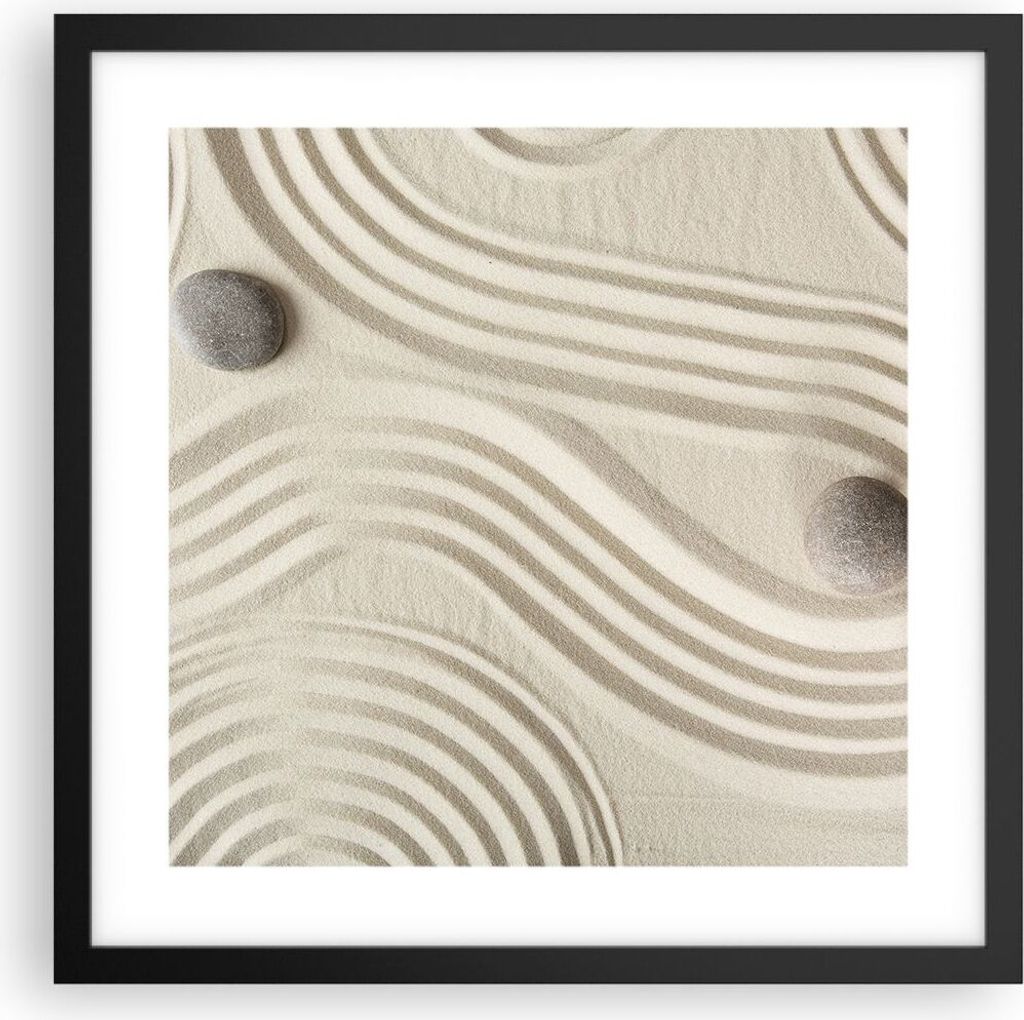 Gerahmtes Poster - Schwarzer Rahmen - Steine Figuren Sand - 40x40 cm - Wand Bild - Wanddeko - Wandbilder - Kunstposter - Wandposter - Bilderrahmen ...