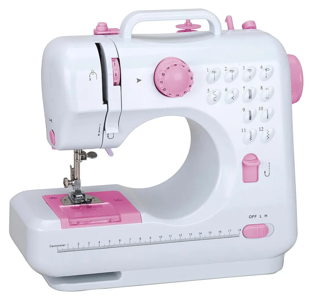 Machine à coudre électrique 12 points double fil UE 220V bouton rose