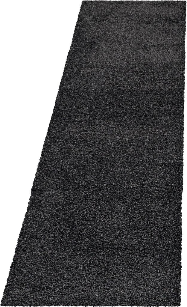 Villa Möbel Fluina Wohnzimmer-Teppich, Hochflor-Teppich, Shaggy, Einfarbig, Farbe:Grau, Grösse:80x250 cm
