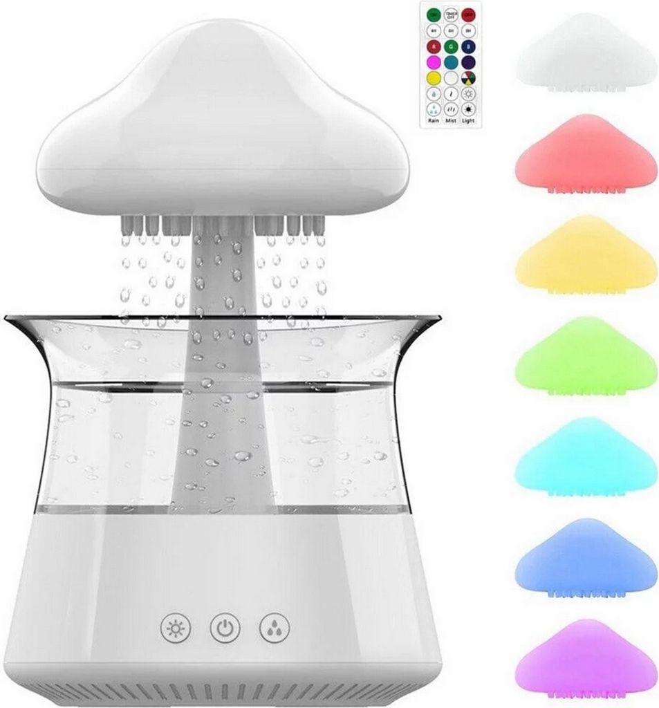 Wolkenbefeuchter 450 ml Regenwolken Luftbefeuchter mit Fernbedienung, Öl Diffusor Regentropfen Wolkenbefeuchter, LED Nachtlicht mit 7 Farben für ...