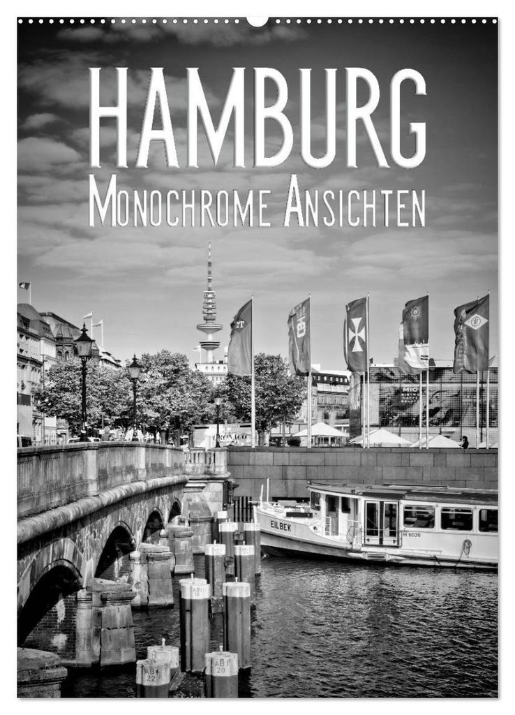 HAMBURG Monochrome Ansichten (Wandkalender 2027 DIN A2 hoch), CALVENDO Monatskalender