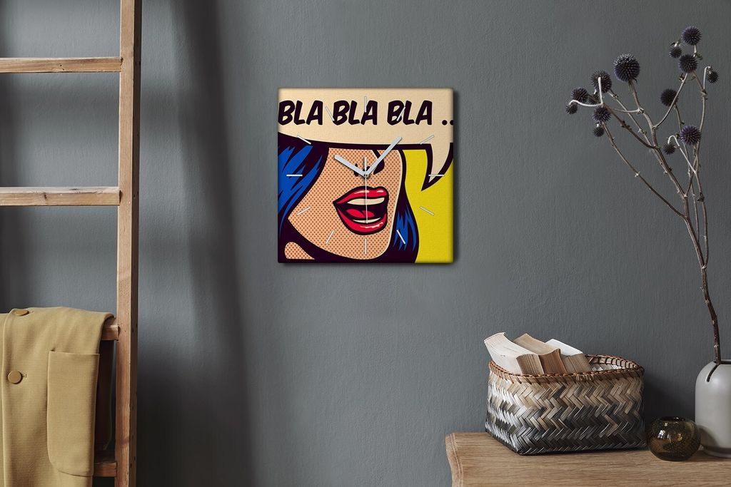 Coloray Hodiny Unikátní 30x30 cm Tiché hodiny Pro obývací pokoj a kuchyň Nástěnné hodiny Plátno Bílé ručičky hodin - komiks