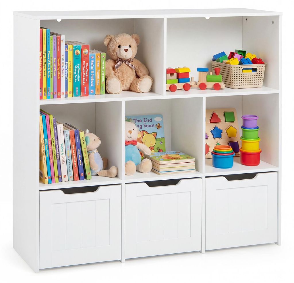 COSTWAY Kinderregal , Bücherregal Kinder mit Boxen auf Produktbild 