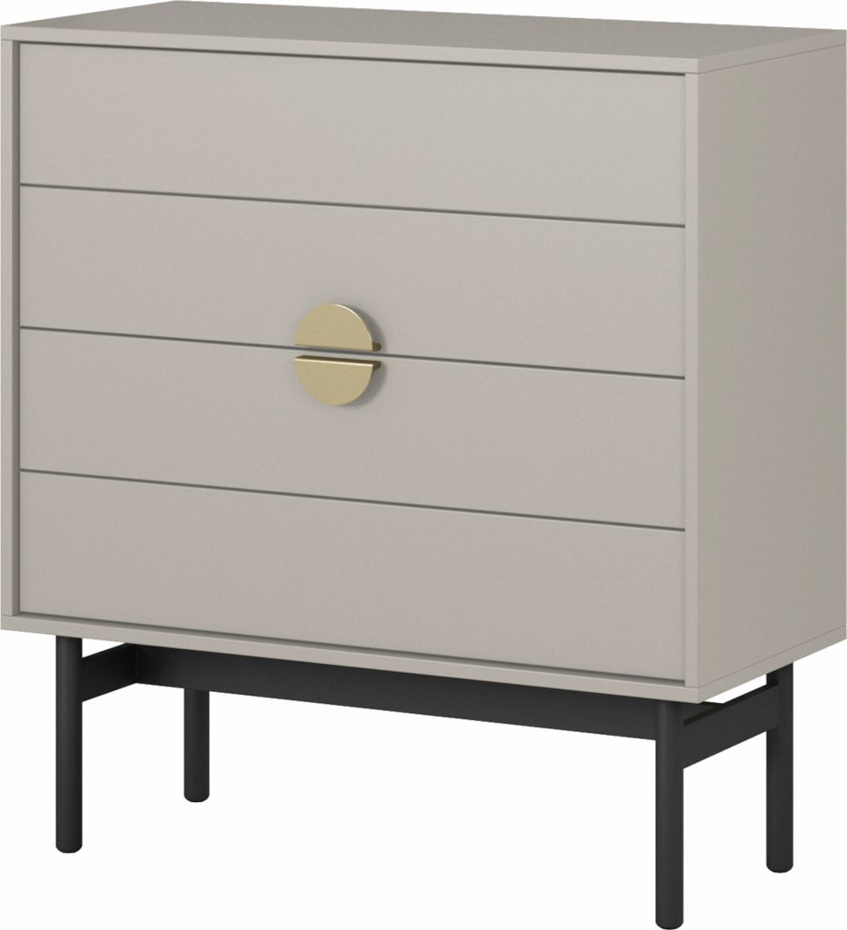Selsey Stoon - Kommode mit 4 Schubladen, Grau-Beige Taupe mit schwarzem Metallgestell, 85,5 cm