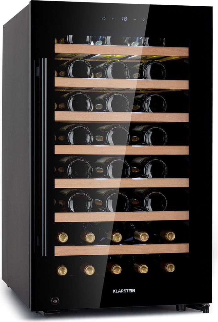 Klarstein Weinkühlschrank Freistehend, Kleiner Getränkekühlschrank Schmal, 1 Zone Weinkühlschrank mit Glastür, Indoor/Outdoor Beersafe, Kühls...