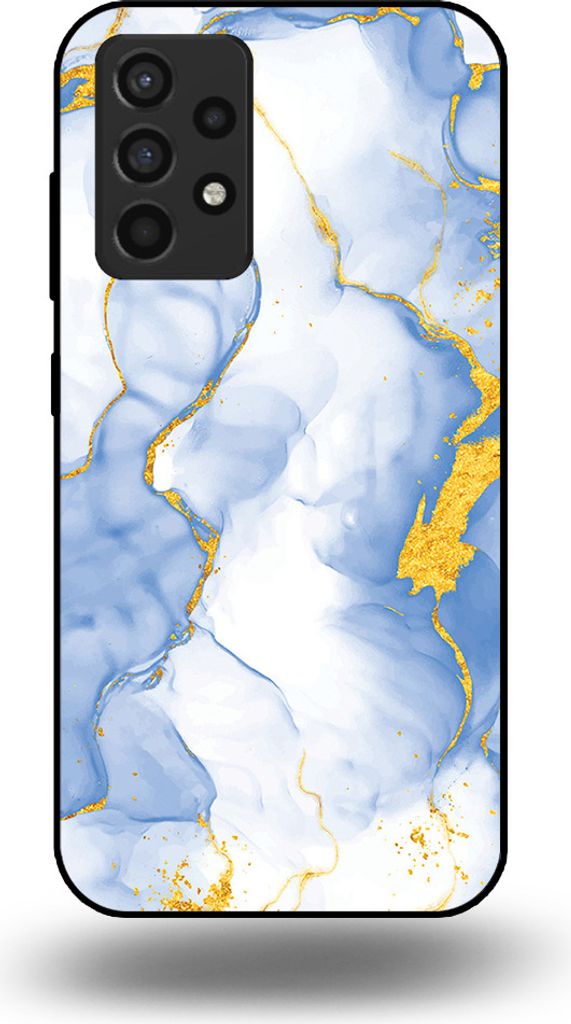 Smartphonica Handyhülle passend für Samsung Galaxy A52 mit hellblau-goldenem Marmordruck - TPU-Hülle Hellblaues Gold-Marmor-Design