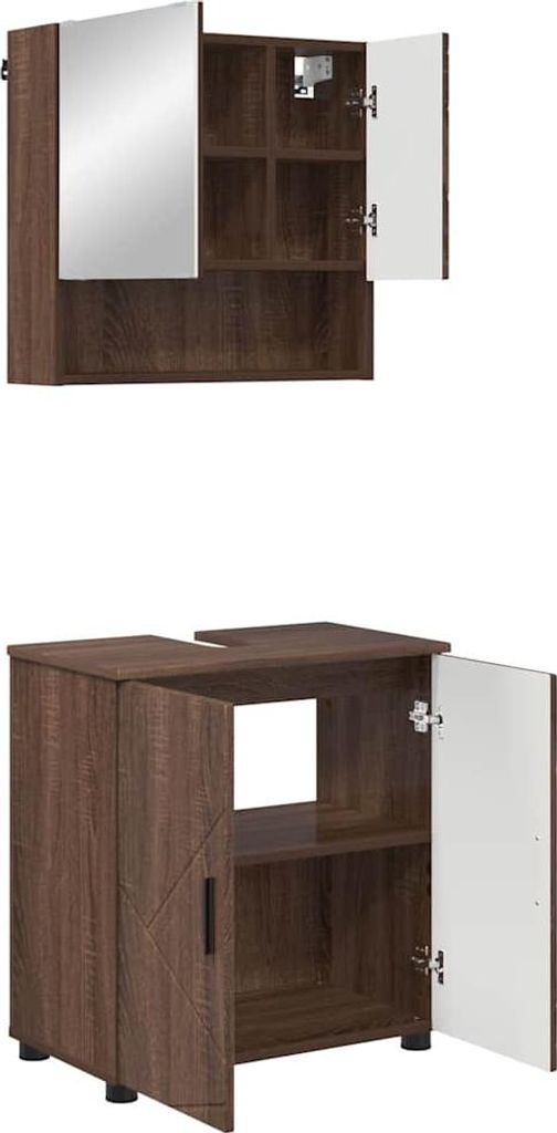 vidaXL Badezimmermöbel-Set Wandmontiert 2 pcs Braun Eichen-Optik