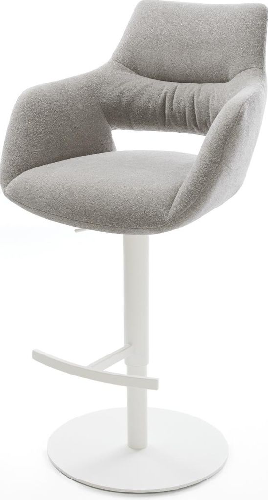 DELIFE Barstuhl Yago-Flex Strukturstoff Soft Grau Drehfuß höhenverstellbar Metall Weiß Taschenfederkern
