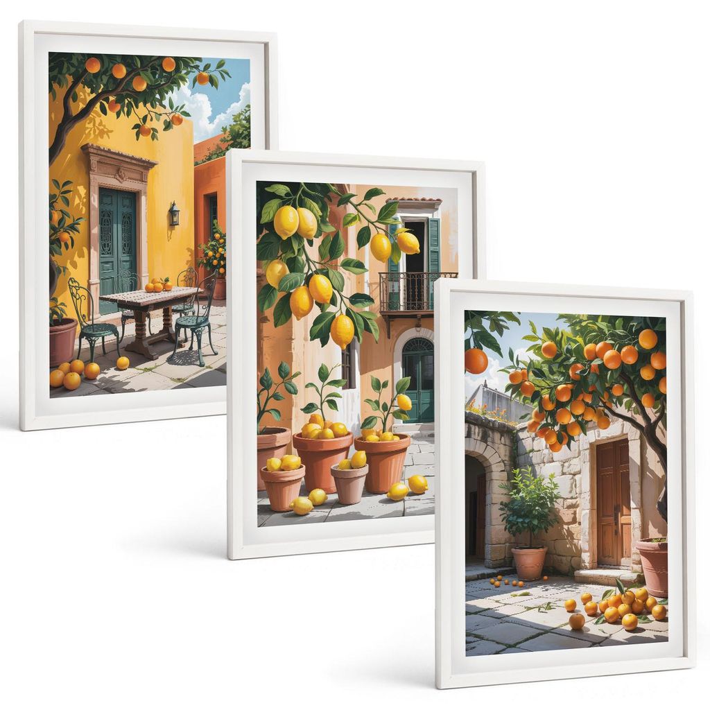 Bilder Set 3-teilig im weißen Rahmen – Wandbilder 3 Stück – gerahmte Poster für Wohnzimmer, Schlafzimmer und Flur – 40x60 cm – Zitrusfr...