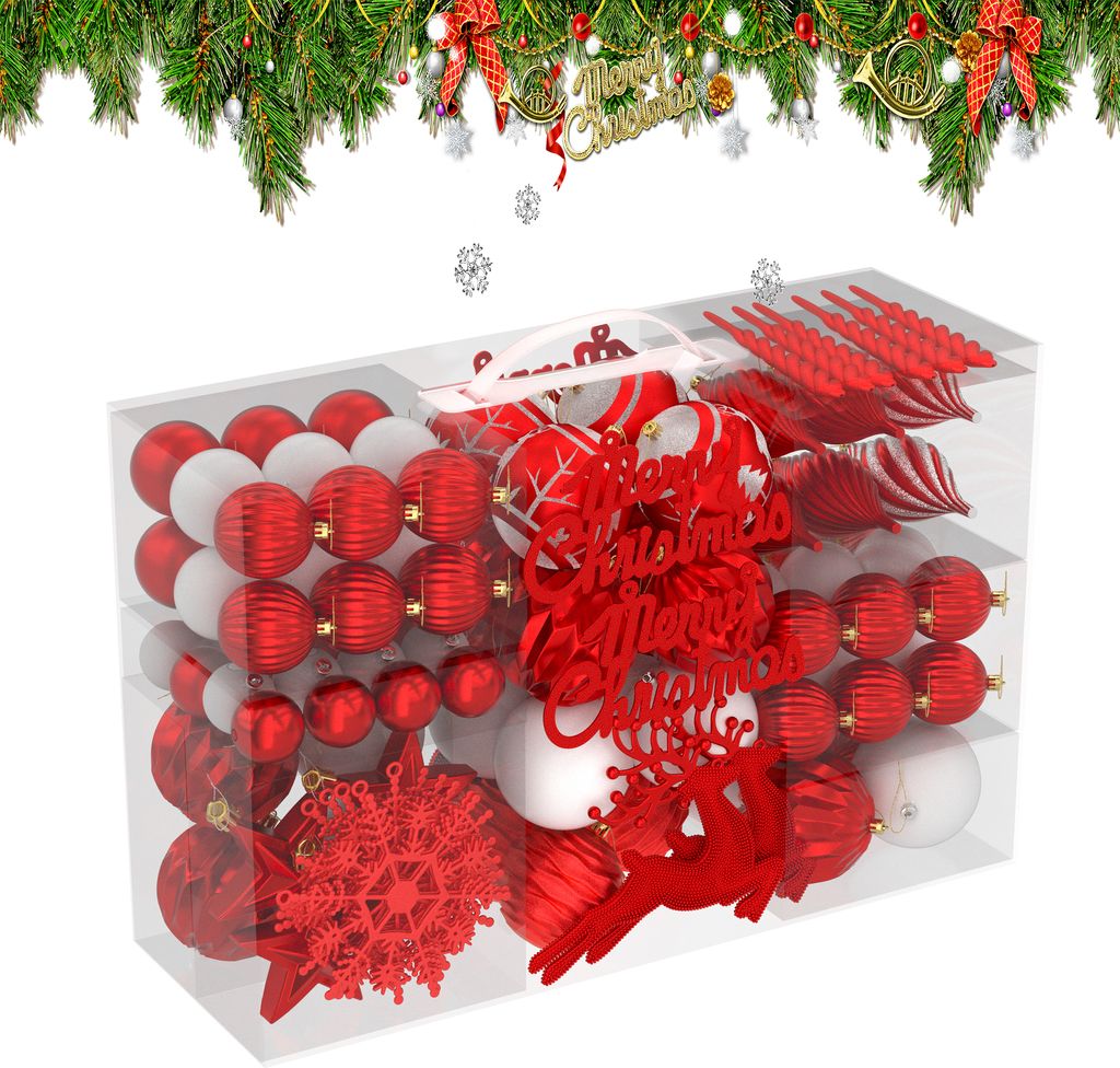 LARS360 Rouge 108 pièces Set de boules de Noël, Boules de Image du produit 