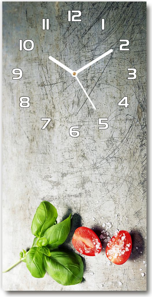 Wanduhr aus Glas – 30x60 cm - Glasbild - Glasuhr - Gehärtetes Glas -Tomaten und Basilikum