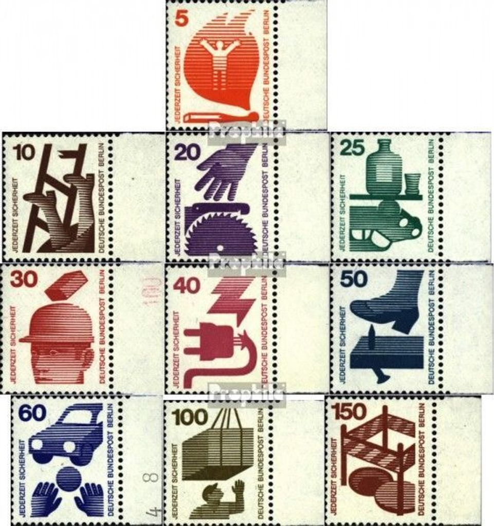 Briefmarken Berlin (West) 1971 Mi 402A-411A Seitenrandstück (kompl.Ausg.) postfrisch Unfallverhütung