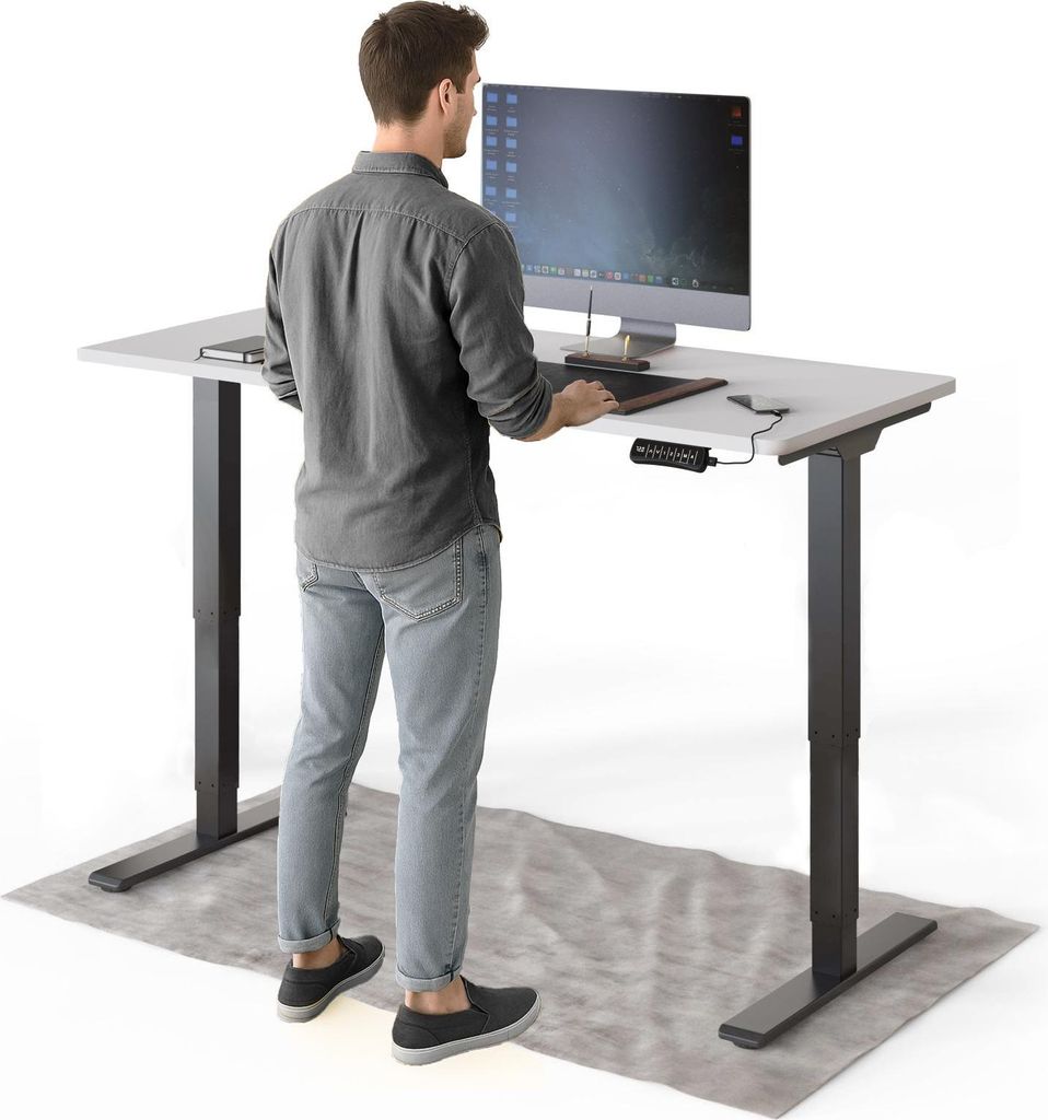 DESKSPACE PRO Plus Elektrisch höhenverstellbarer Schreibtisch, 140x70 cm Stehpult mit Memory-Funktion, Weiße Tischplatte, Schwarzes Gestell