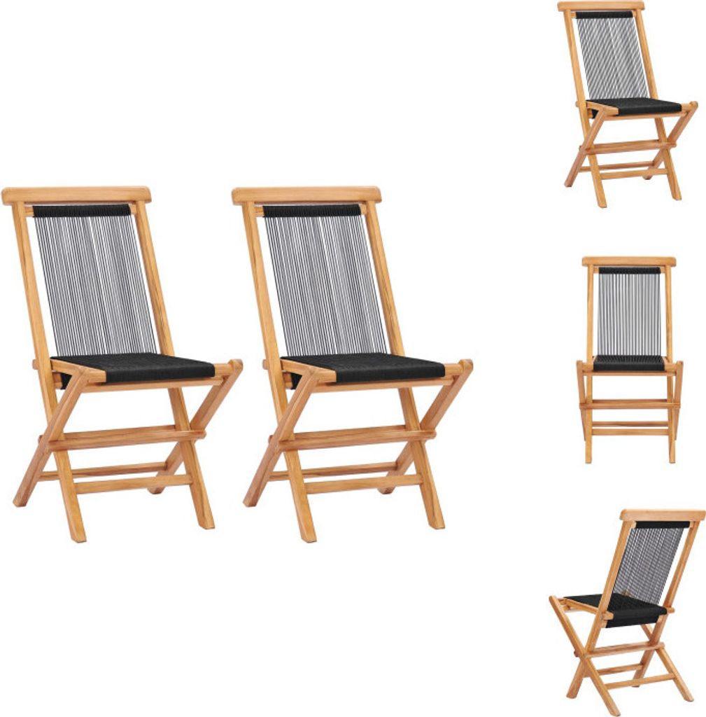 vidaXL Klappbare Gartenstühle 2 Stk. Massivholz Teak und Seil - Gartenstühle
