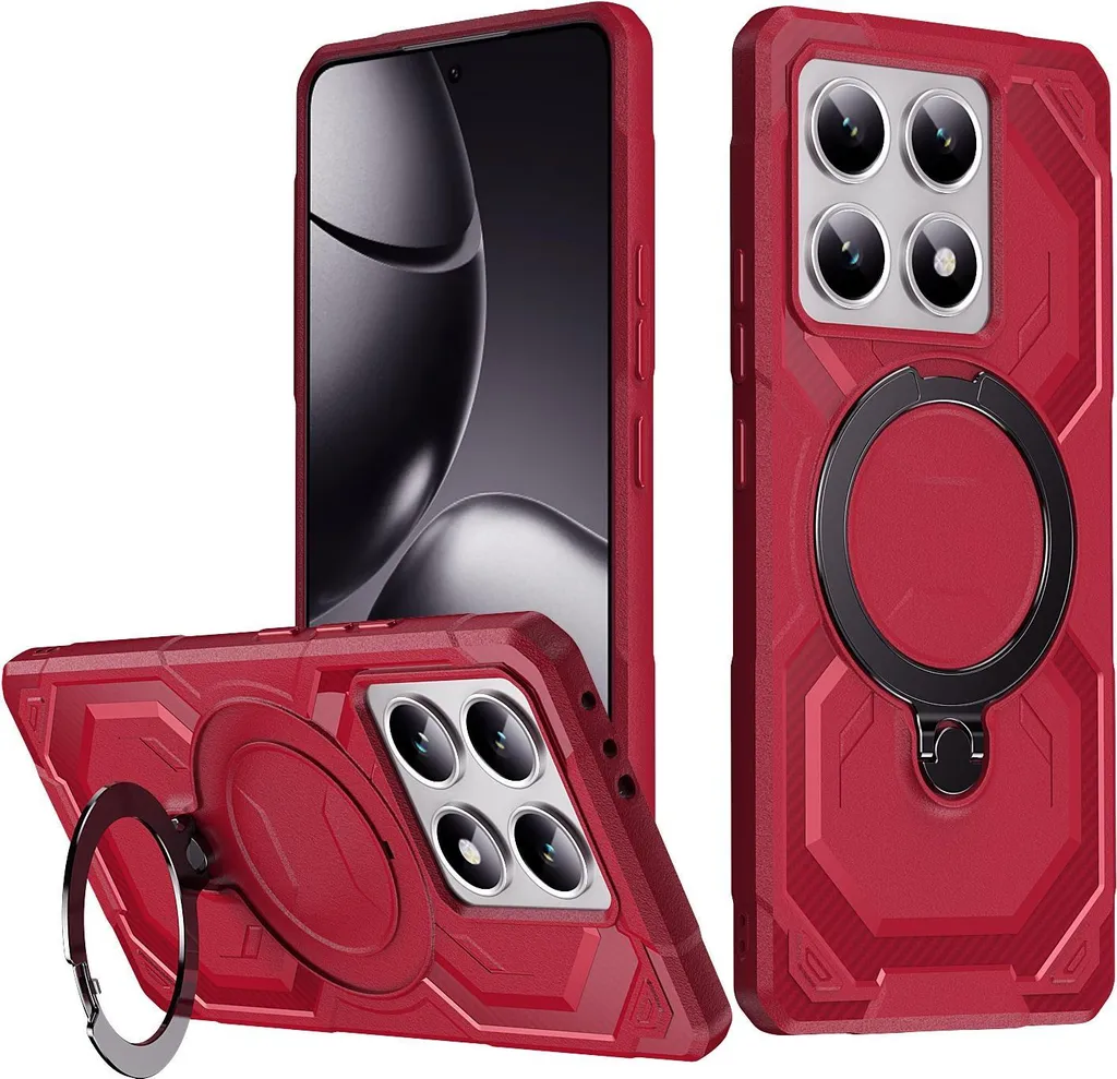 Custodia MagSafe per Xiaomi 14T - Cover posteriore Phonesta IronLock con anello - Rosso