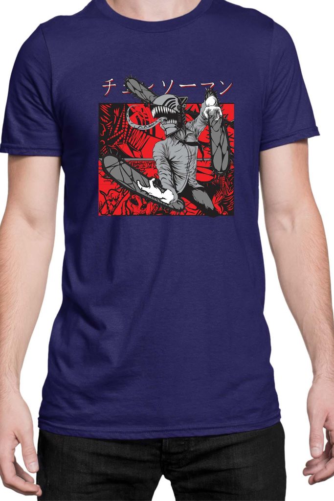 Herren T-Shirt Manga Japan Anime Comics Animation Chainsaw Anime manga Man 09, Man M / Dunkelblau