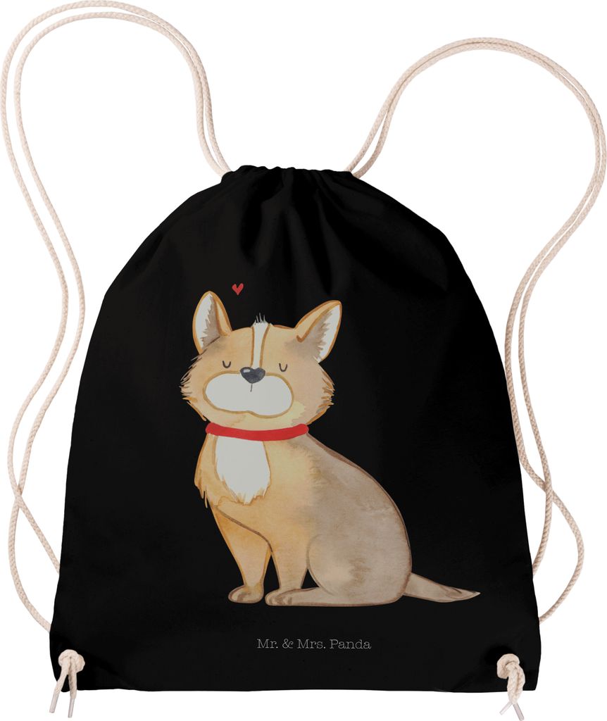 Mr. & Mrs. Panda Turnbeutel Hund Glück - Schwarz - Geschenk, Jutebeutel, Spruch, Sprüche, Beutel, Rucksack, Herz, wander, Stoffbeutel, gymnastikt...