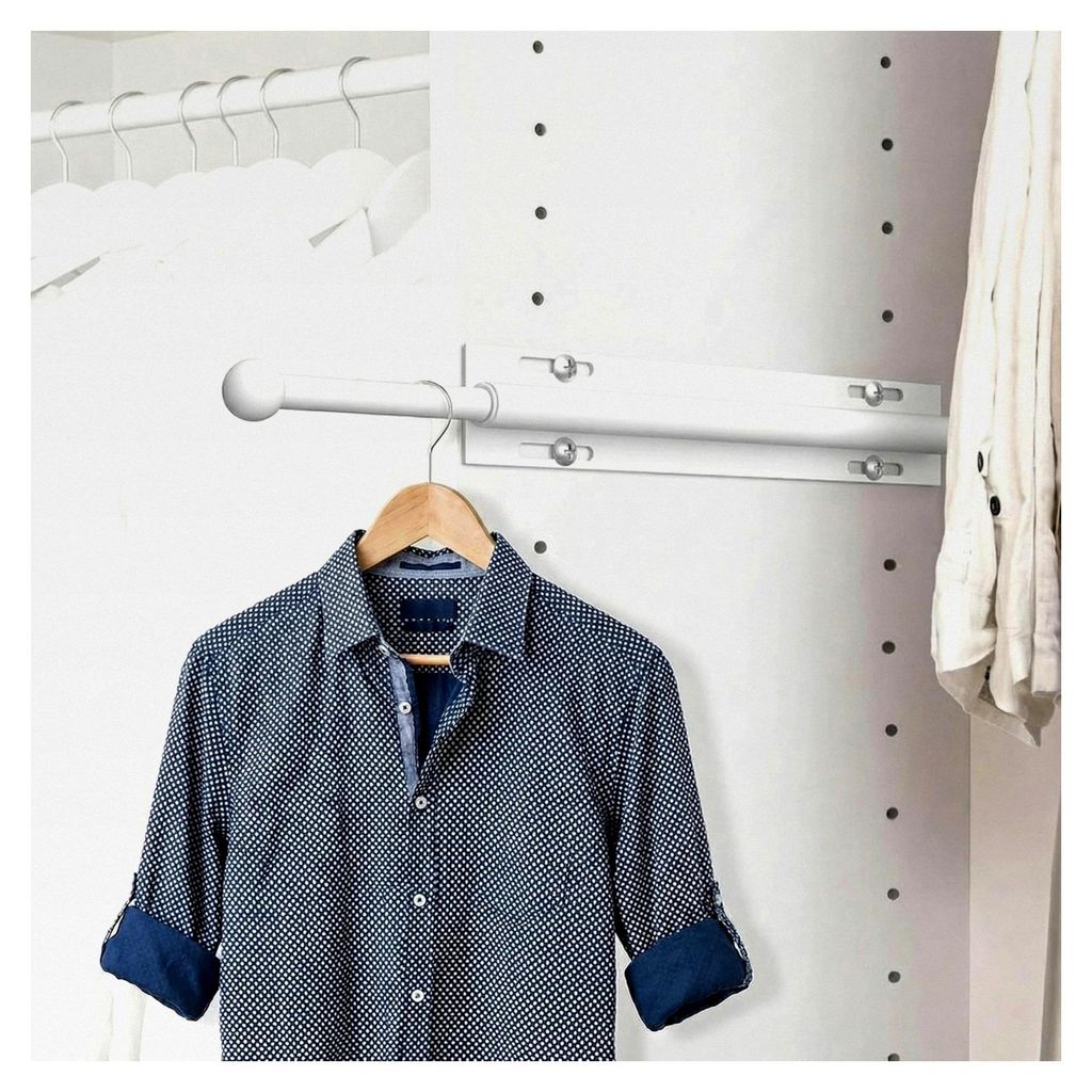 Ausziehbare Kleiderstange für den Kleiderschrank – Verstellbare Garderobenstange in 16 Zoll, Weiß, Metall 21mm, zur Kleiderorganisation