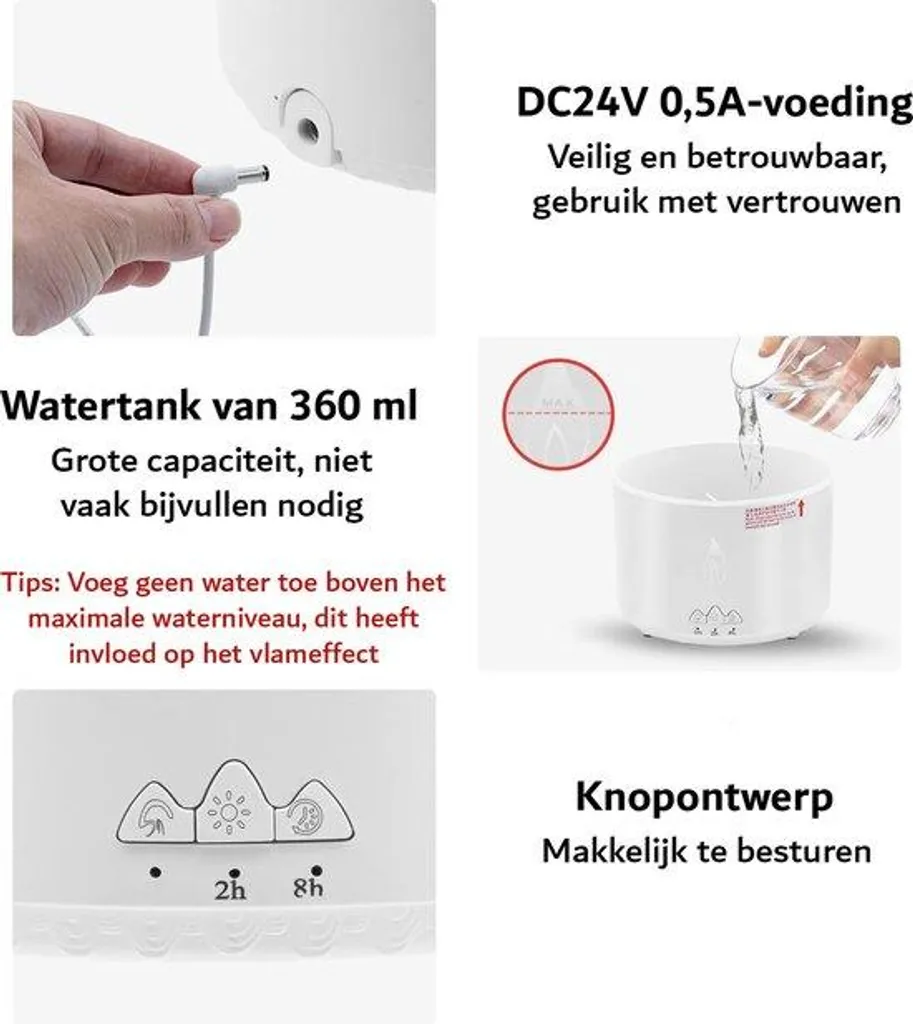 Humidificateur électrique 360 ml Vulkan, minuterie et variateur LED