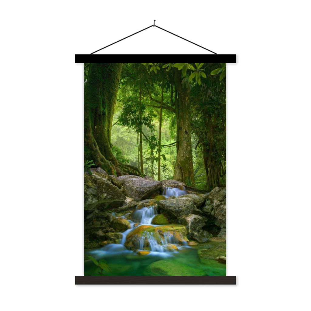 MuchoWow Textilposter Dschungel - Steine - Wasser - Natur - Pflanzen 40x60 cm mit schwarzem Rahmen - Wanddekorationen