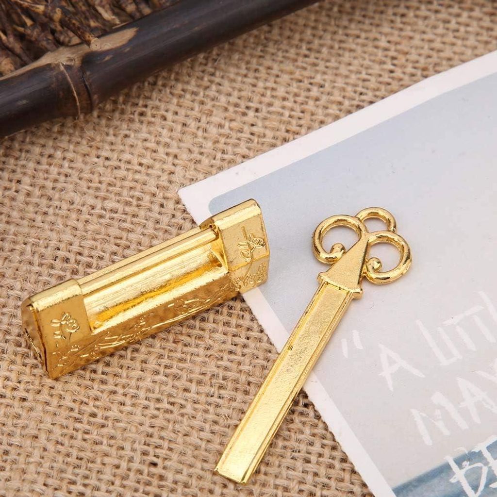 Antikes Schloss im Mini-Chinesischen Stil - Traditionelle Elsterblumen - Vorhängeschloss Klein für Vintage-Möbel - Bronze - Dekorative Schlösser