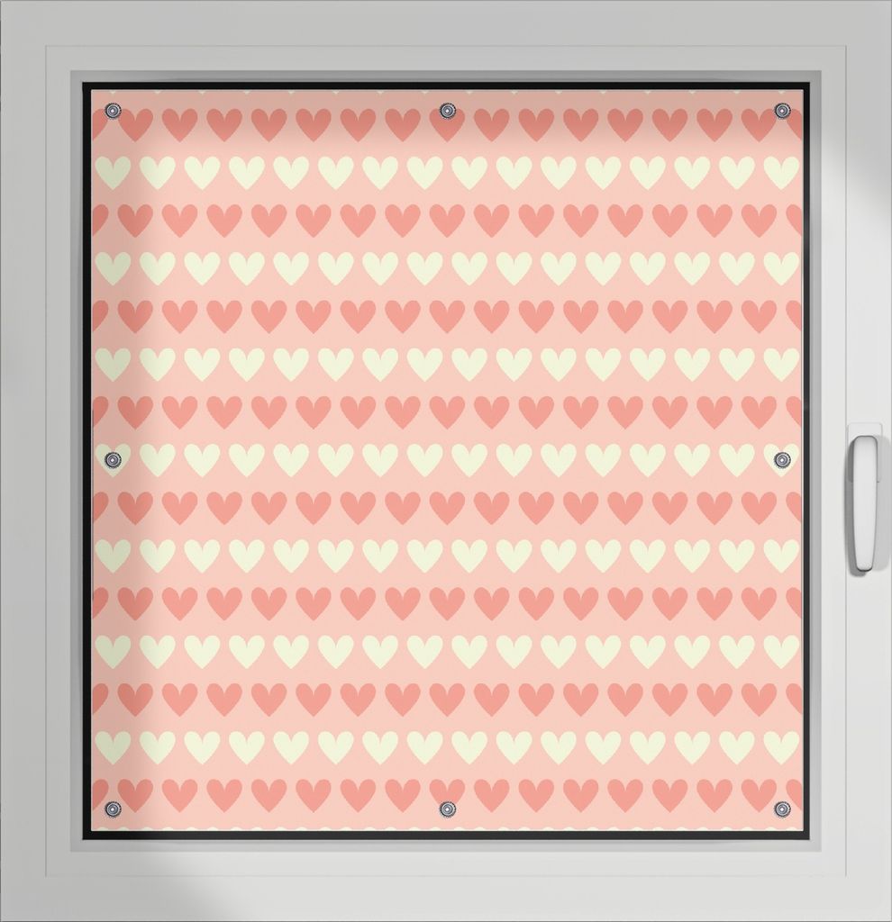 Wallario Lichtschutzbild, Dekorativer Sichtschutz Sonnenschutz 96 x 93 cm mit Motiv: Muster Herzen in beige und rot - Verdunklung ohne Bohren