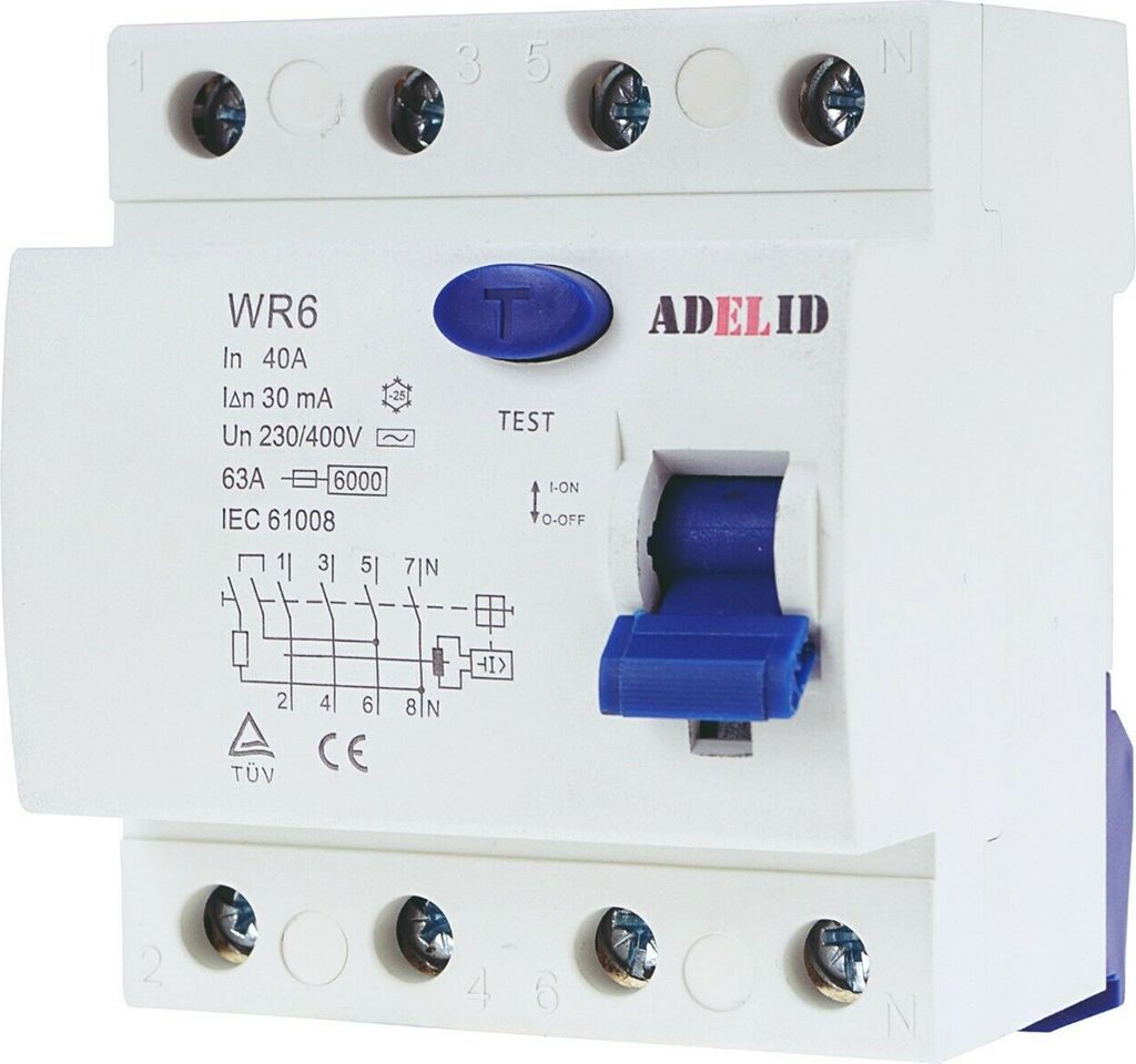 Fehlerstromschutzschalter FI-Schalter RCD 4-polig 63A 30mA Typ A