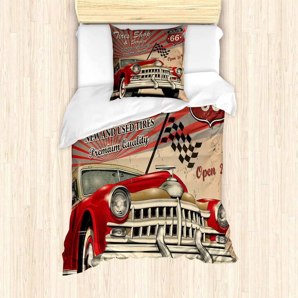 Set Copripiumino ABAKUHAUS Route 66 | Auto Vintage & Sportive Rosso