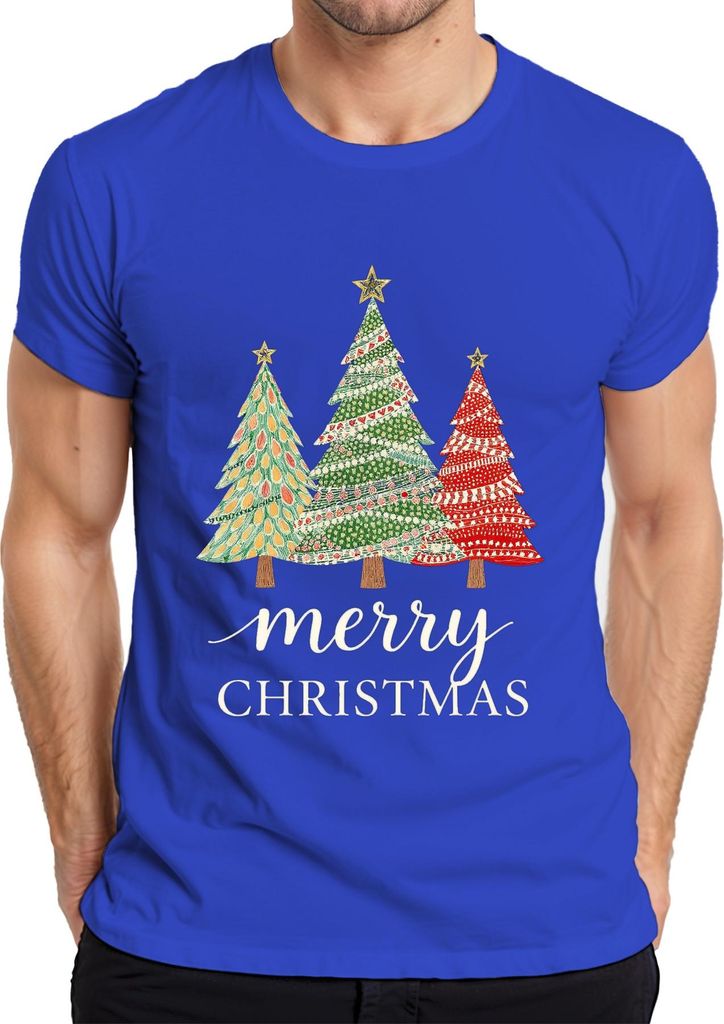 Merry Christmas Weihnachtsbäume Tannenbaum Trio Festlich Vintage Herren T-Shirt, Blau, XXL