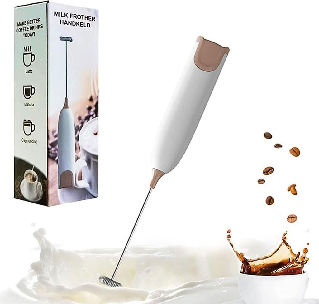 MODFU Milchaufschäumer mit Spezialspirale elektrischer Handmilchaufschäumer, Elektrischer Milchaufschäumer Weiß