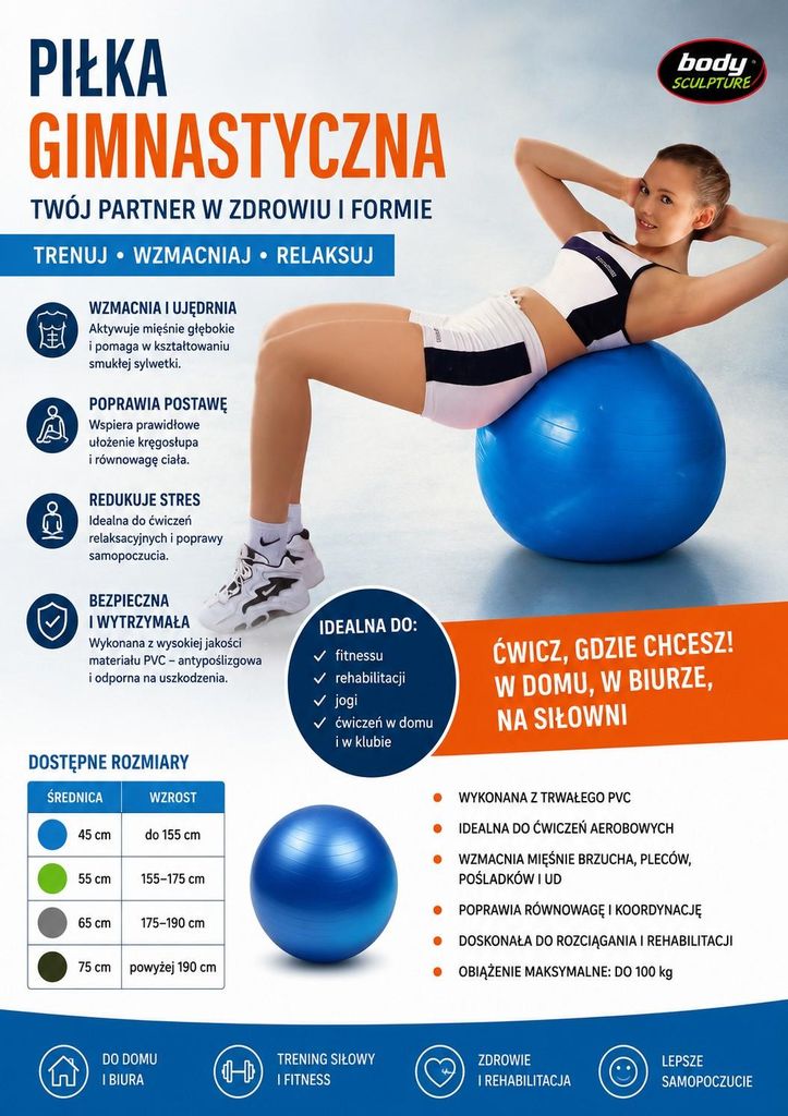 Piłka gimnastyczna do treningu 75 cm Zdjęcie produktu 