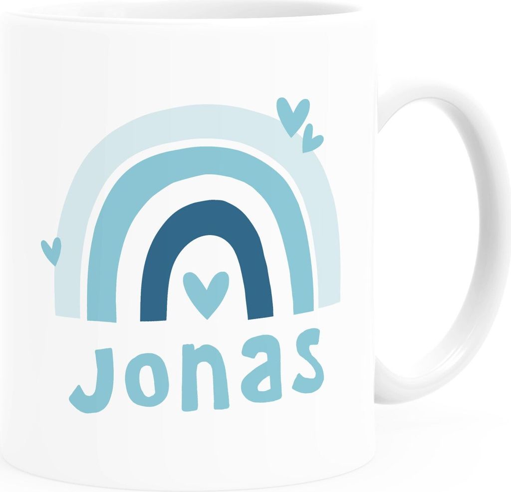 Kindertasse Kunststoff Regenbogen mit Herzen Skandi Stil personalisierte Namenstasse für Mädchen Jungen SpecialMe Jungs weiß Kunstoff-Tasse