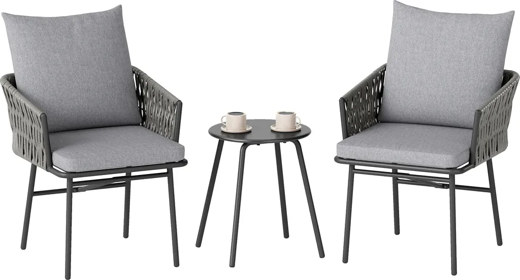 Outsunny Set Bistrot 3 Pezzi Rattan Grigio - Arredo Giardino e Terrazzo