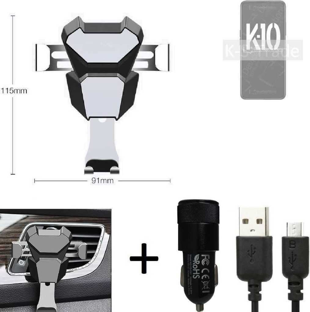 K-S-Trade KFZ Halterung kompatibel mit Oppo K10 5G China Halterung Lüftungshalterung Lüftungsschlitz schwarz-silber Autohalterung Handy inkl. KFZ
