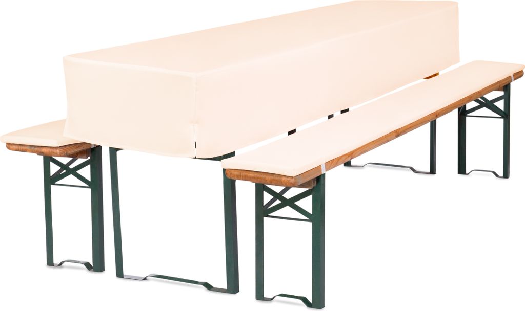 TexDeko Bierbankauflagen gepolstert 220x25x2cm mit Tischdecke 3TLG Set waschbar für Bierzeltgarnitur (220x70x30cm Creme)