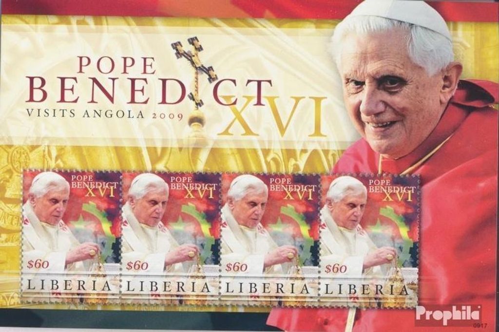Briefmarken Liberia 2009 Mi 5509 Kleinbogen (kompl.Ausg.) postfrisch Angola-Reise Papst Benedikt XVI.