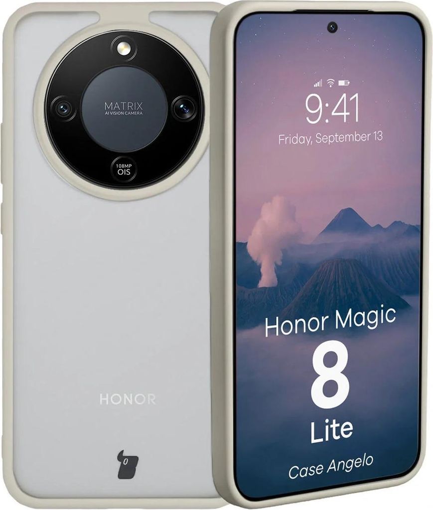 Handyhülle für Honor Magic8 Lite, Bizon Case Angelo, Semitransparent mit beigem Rahmen