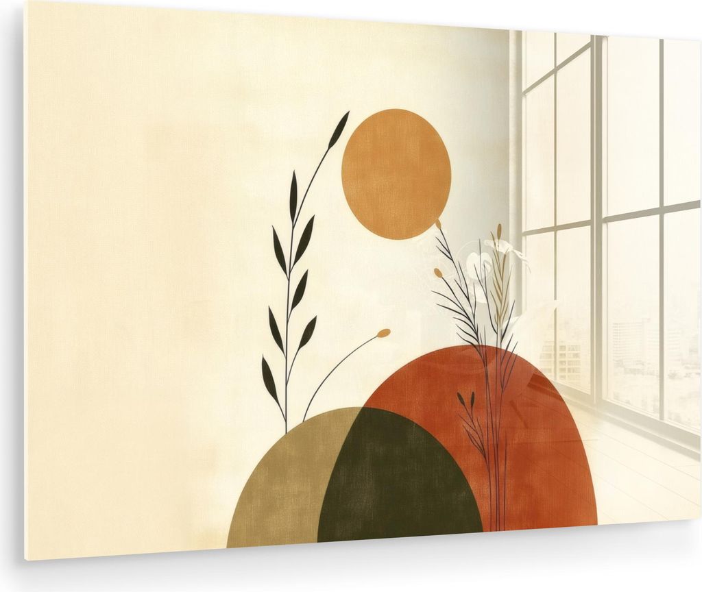 MuchoWow Glasbilder - Bilder auf Wandbild - Foto auf Glas Pflanzen - Abstrakt - Formen 90x60 cm Wanddekoration aus Glas - Acrylglasbild - Acrylbild...