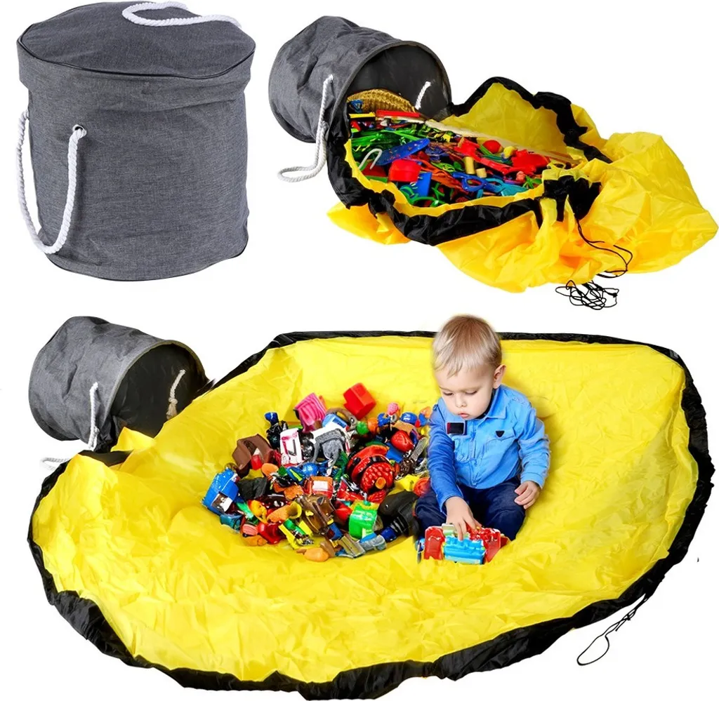 Panier de rangement jouets avec tapis de jeu intégré 150cm en coton