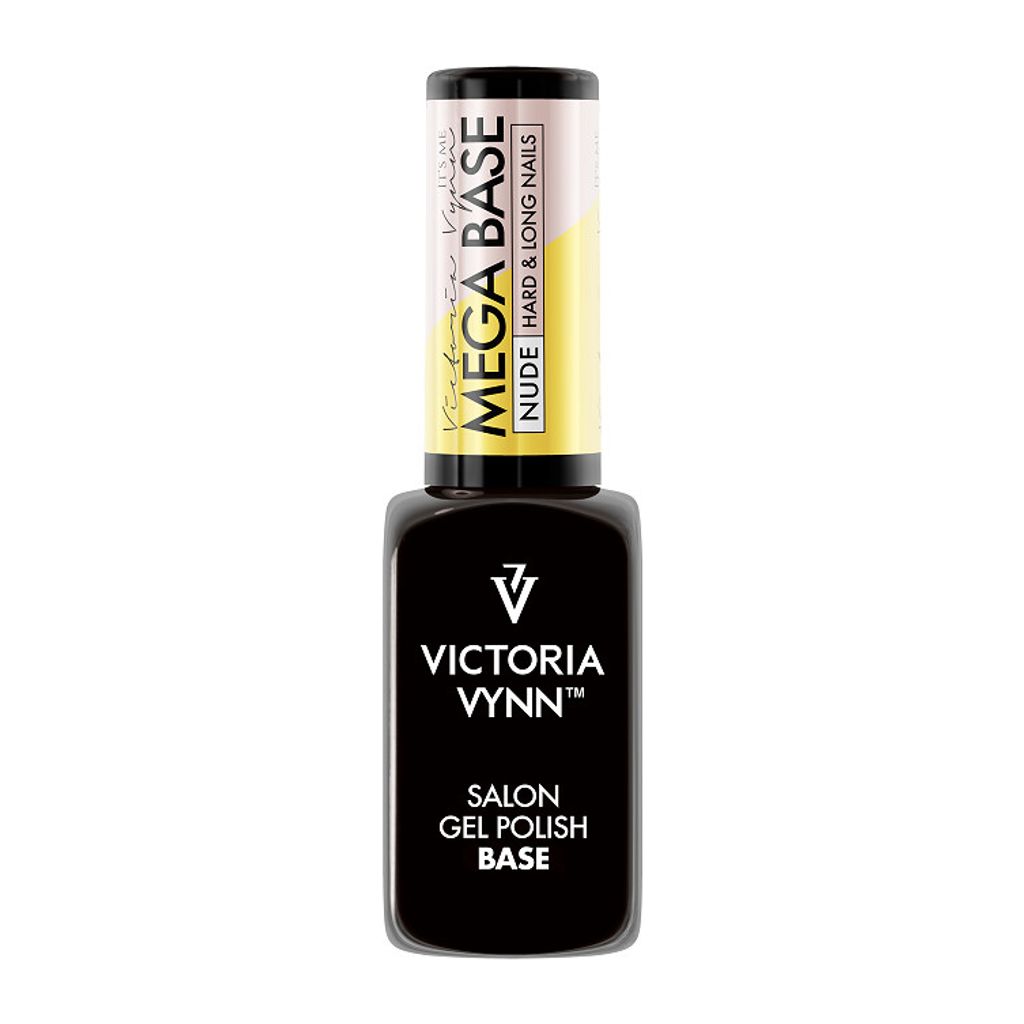 A bottle of Victoria Vynn Mega Base NUDE Hard & Long Nails gel polish.