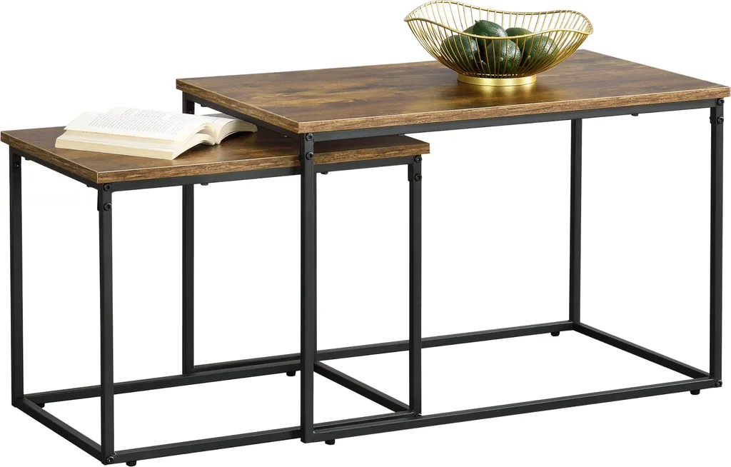 Set de tables basses Härnösand 2pcs en métal et teinte bois foncé