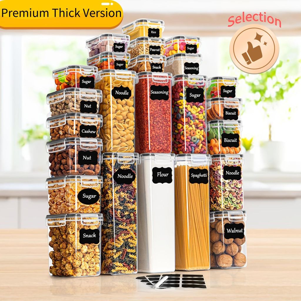 SenaiMy Contenitori Ermetici per Alimenti Set Contenitori Plastica con Coperchio Plastica Contenitore per Alimenti Barattoli Cucina Organizer per Farina Cereali Muesli Dispensa, Senza BPA (3 Pezzi