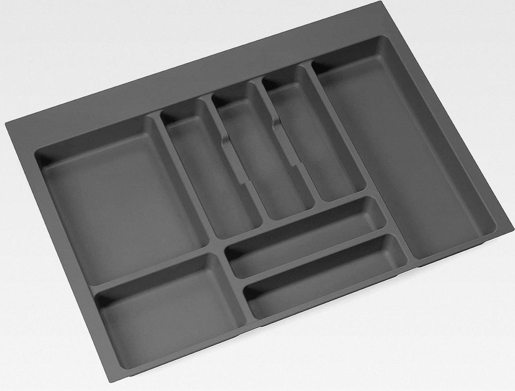 Besteckorganisator, Schubladenorganisator für die Küche, Besteckkasten 636x482mm, 8 Fächer, Modul 70 cm, Kunststoff, Anthrazitgrau