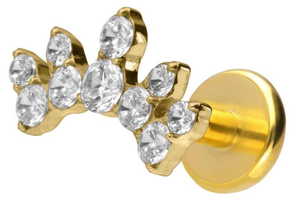 Ohrpiercing, Nasenpiercing Titan Labret mit Push Fit KRISTALLBOGEN Gold Stablänge: 6mm | Stabstärke: 1,2mm