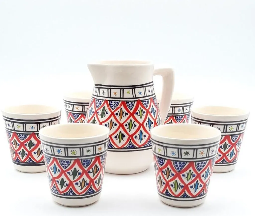 Bakir Red Set 6 Persone Bevande | Caraffa Rossa per Party e Cene