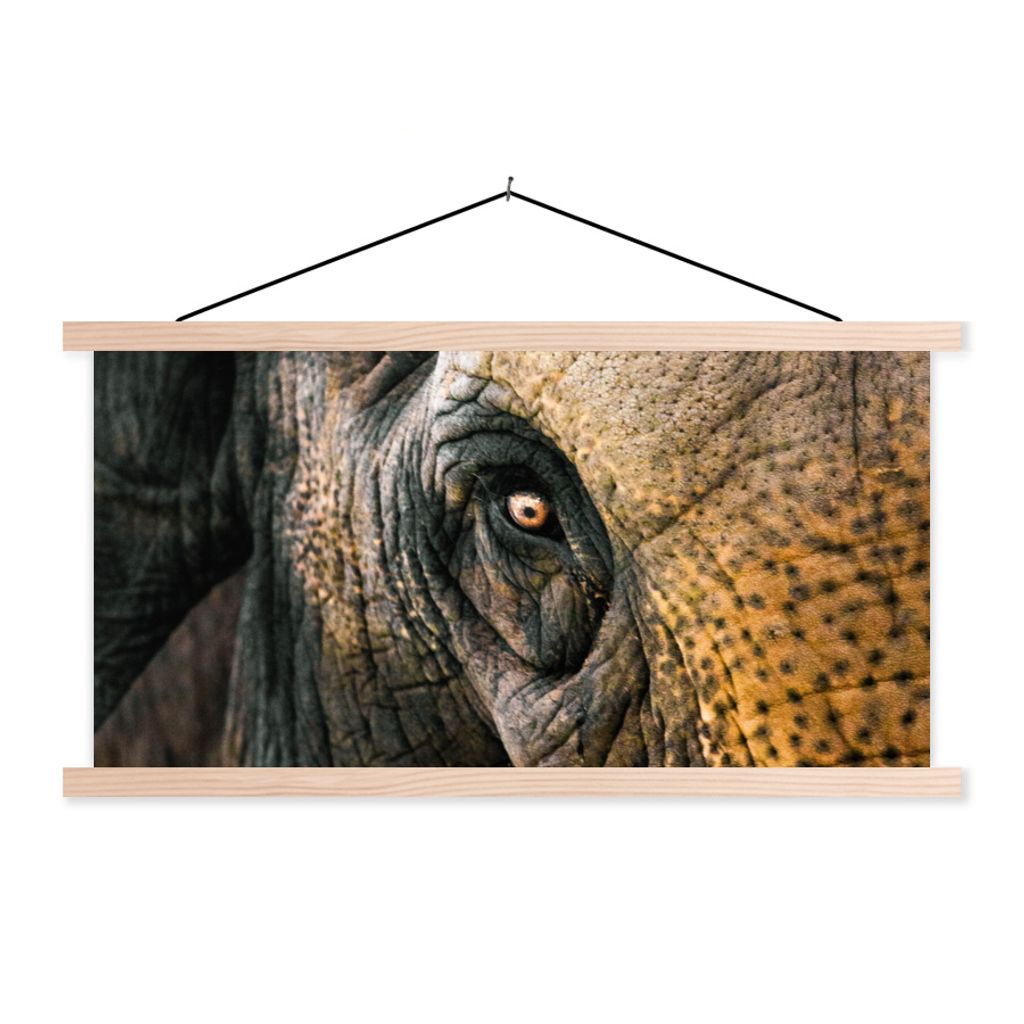 MuchoWow Textilposter Elefant - Nahaufnahme - Tiere - Natur 60x30 cm mit holzfarbenen Rahmen - Dekoration