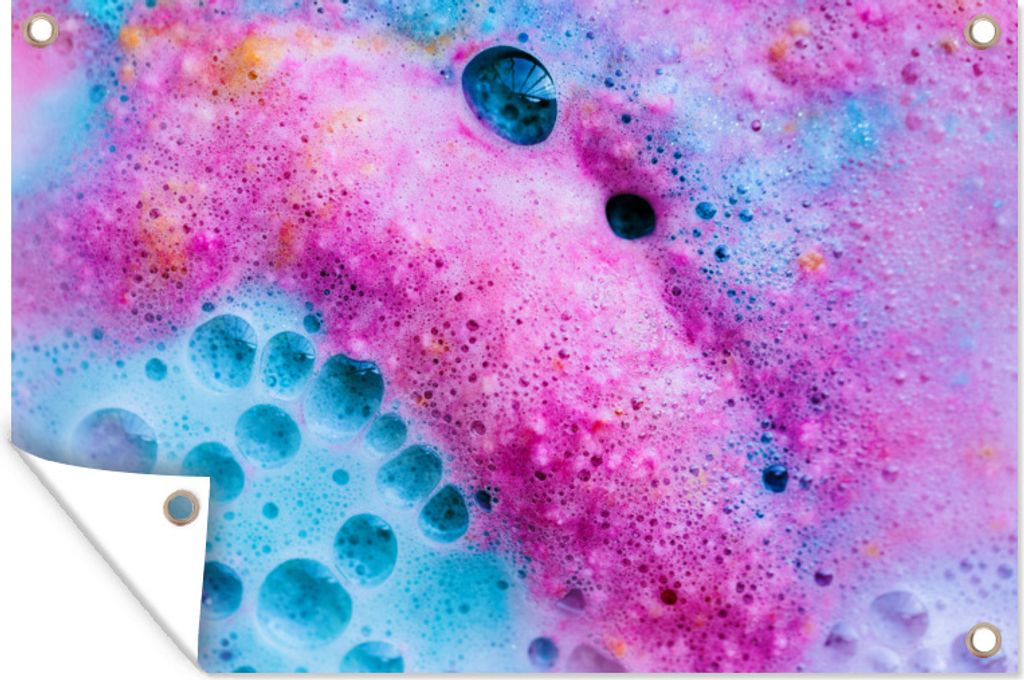 MuchoWow 60x40 cm Outdoor-Poster Gartendeko Sichtschutz Garten Poster für den Garten Gelöste Badebombe in blau mit rosa Farbtönen