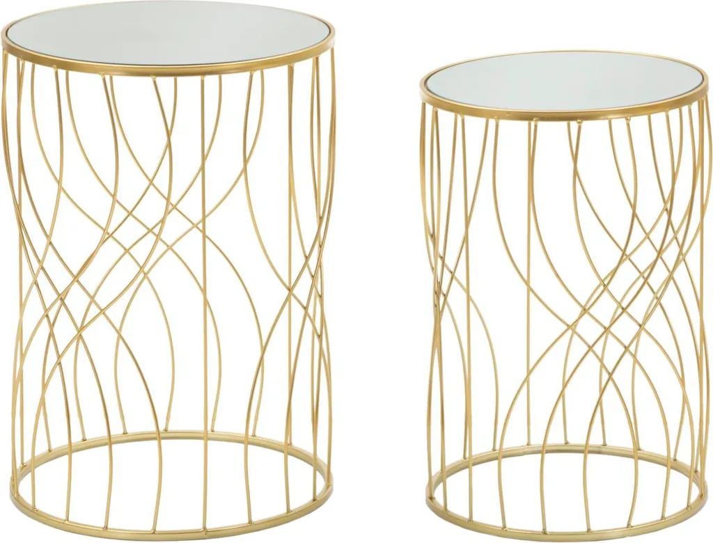 FURNLUX Table Basse Ligne Gold 38cm - Lot de 2 Tables d'Appoint Or