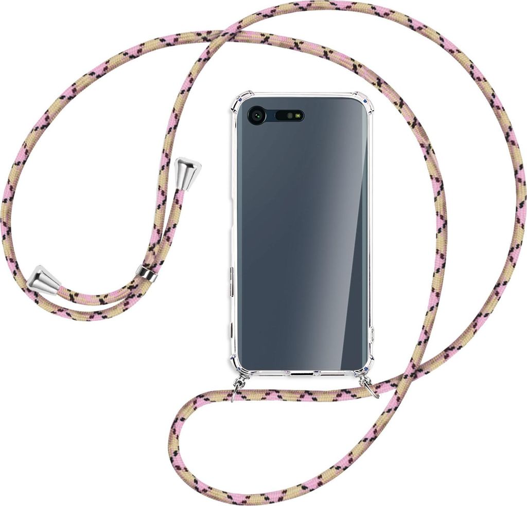 Handykette Backcover-Schutzhülle mit Band (Metall silberfarben) für Sony Xperia X Compact - rosa Karo