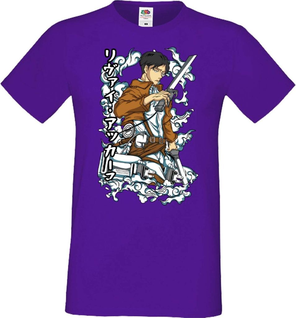 Herren T-Shirt Anime Manga Attack Anime On Titan Levi Ackerman 03 Leviack, Man 3XL / Lila